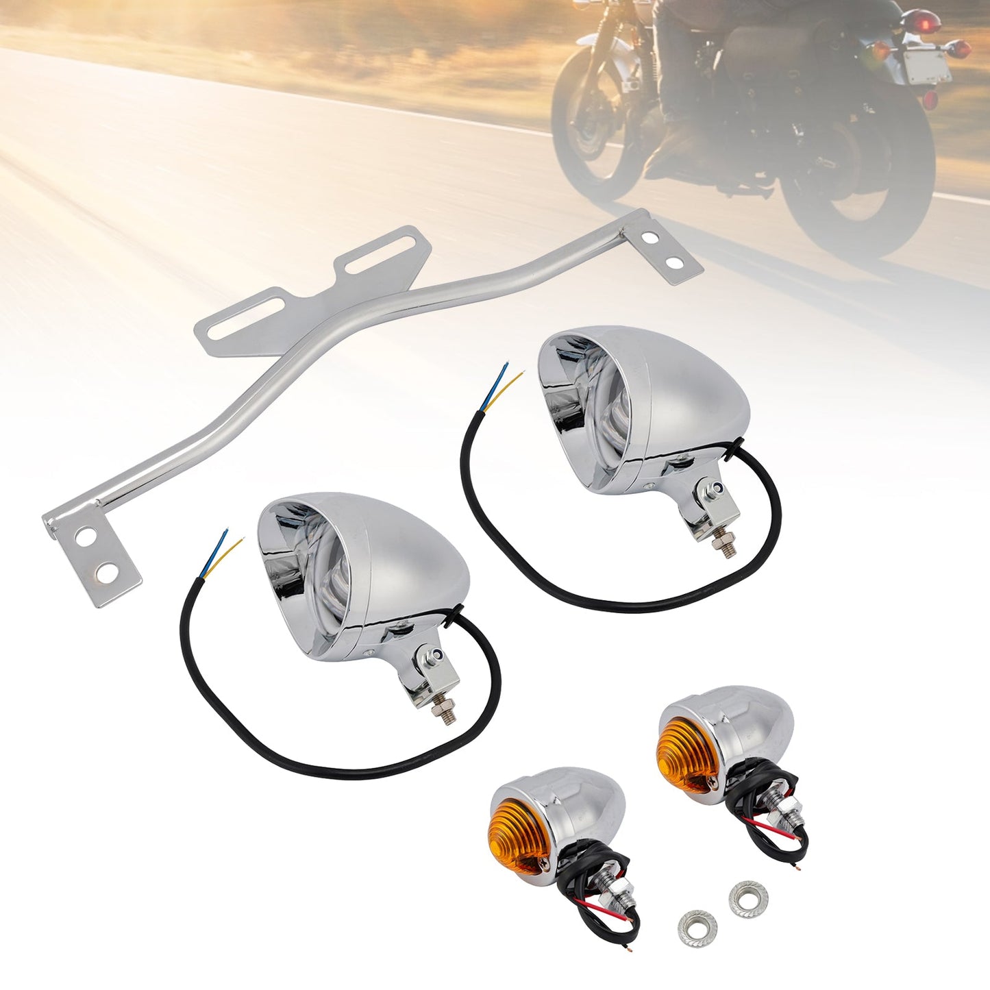 Motorcycle Beam Headlight Fog Lamp Custom Chrome #D21 For Racer Bobber Chopper