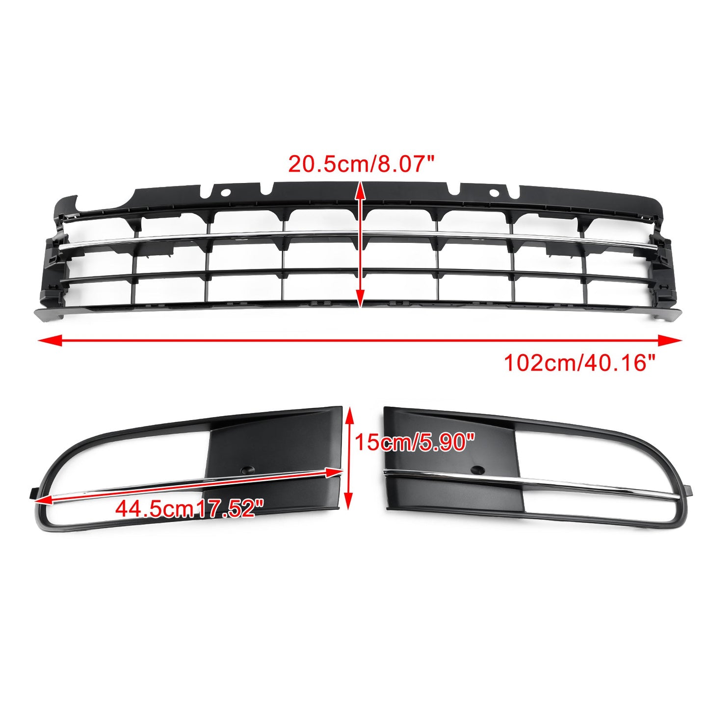 2012-2016 VW Beetle W/ Front Bumper Lower Grille + Fog Light Grill Chrome