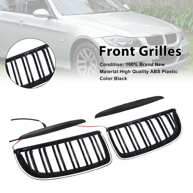 2004-2007 Fit BMW E90 Sedan Wagon 320i Front Kidney Double Slat Grille Black