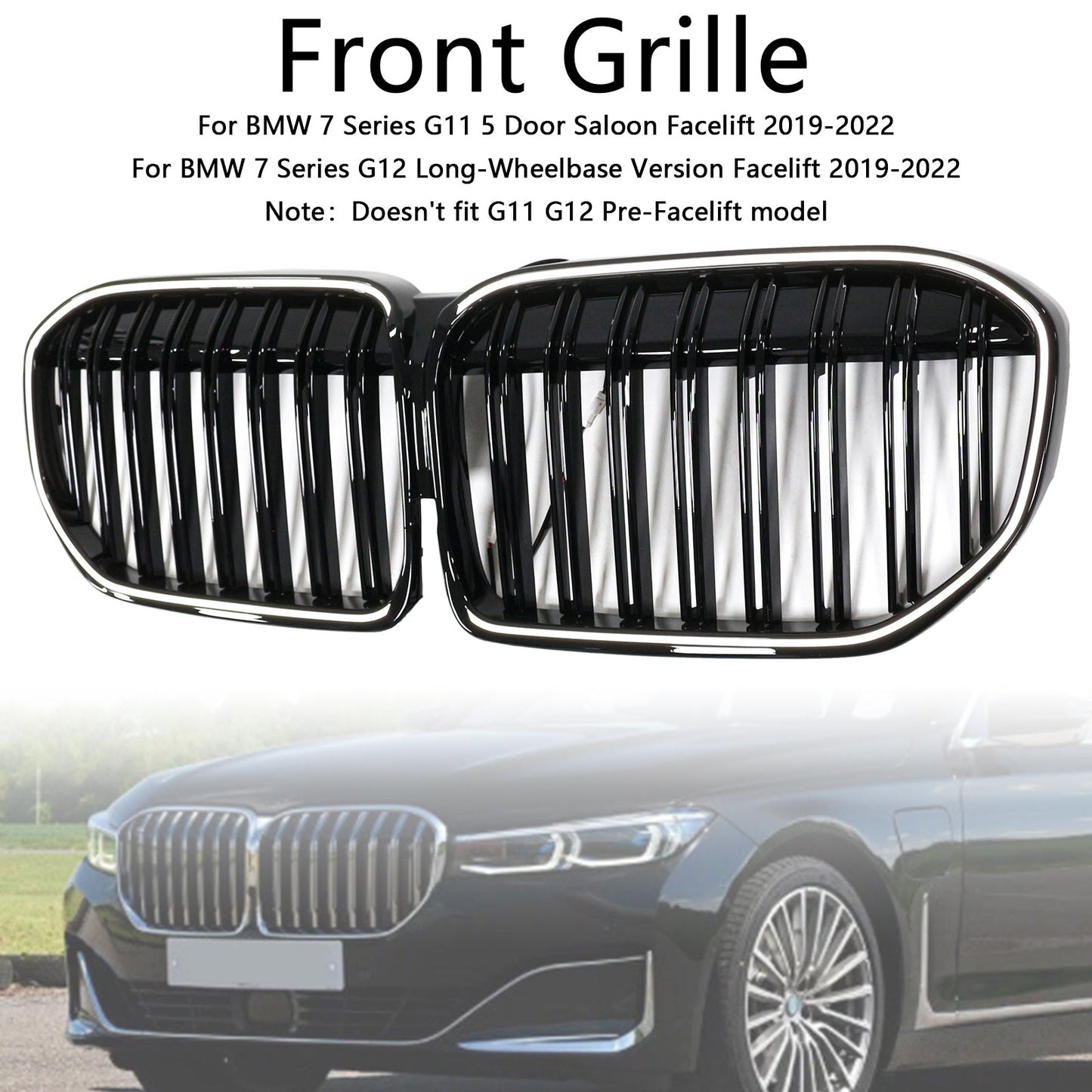 2019-2022 BMW 7 Series G11 G12 Double Slat Gloss Black Front Grill Grille