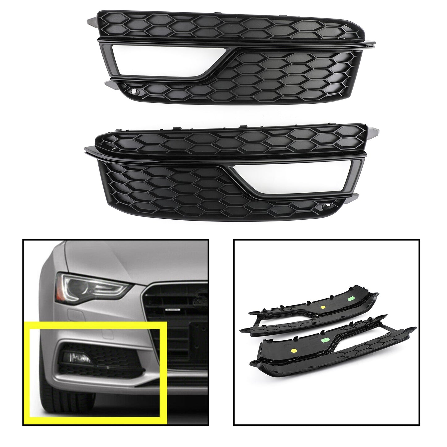 S-Line/S5 2013-2016 AUDI A5 Pair Front Fog Lamp Black Trim Car Grill