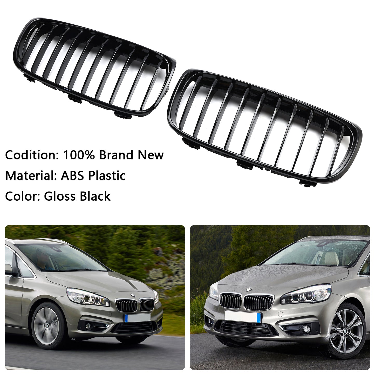 Gloss Black Front Grille Grill Fit BMW 2 Series Gran Tourer F45 F46 2015-2018