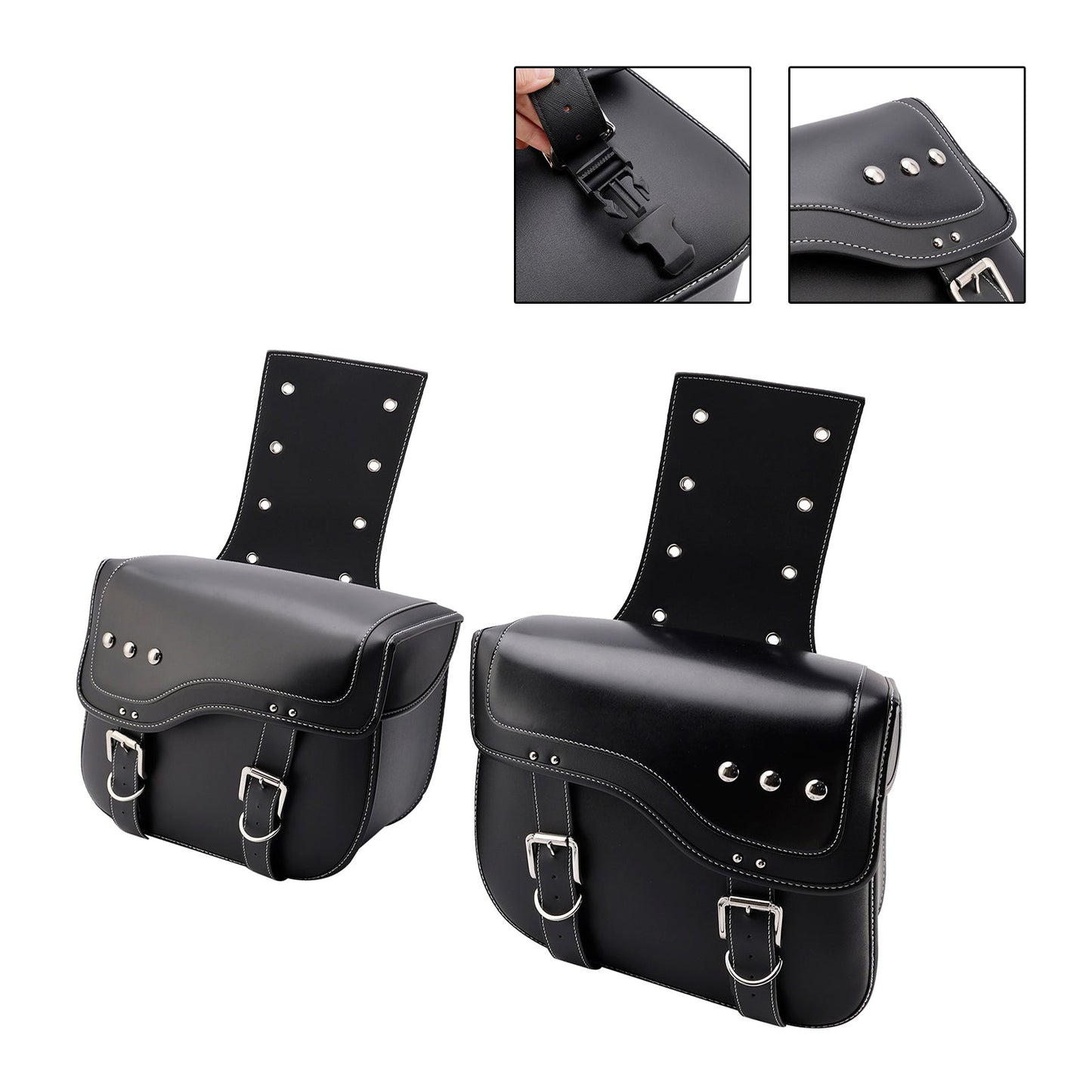 Universal Saddlebag Side Storage Tail Bag Pu Luggage Black 28L For Motorcycle