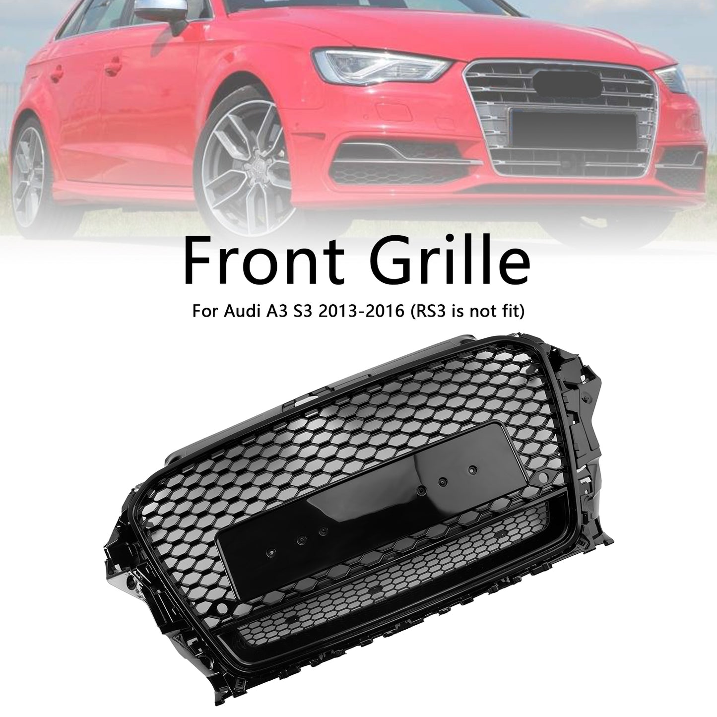 RS3 Style Front Henycomb Bumper Grill Grille Fit Audi A3 S3 2013-2016