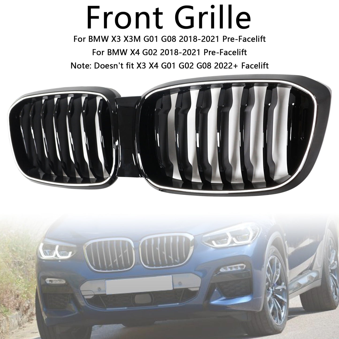 2018-2021 BMW X3 X3M G01 G08 Pre-Facelift Gloss Black Front Kidney Mesh Grill Grille 51138469959 51138469960