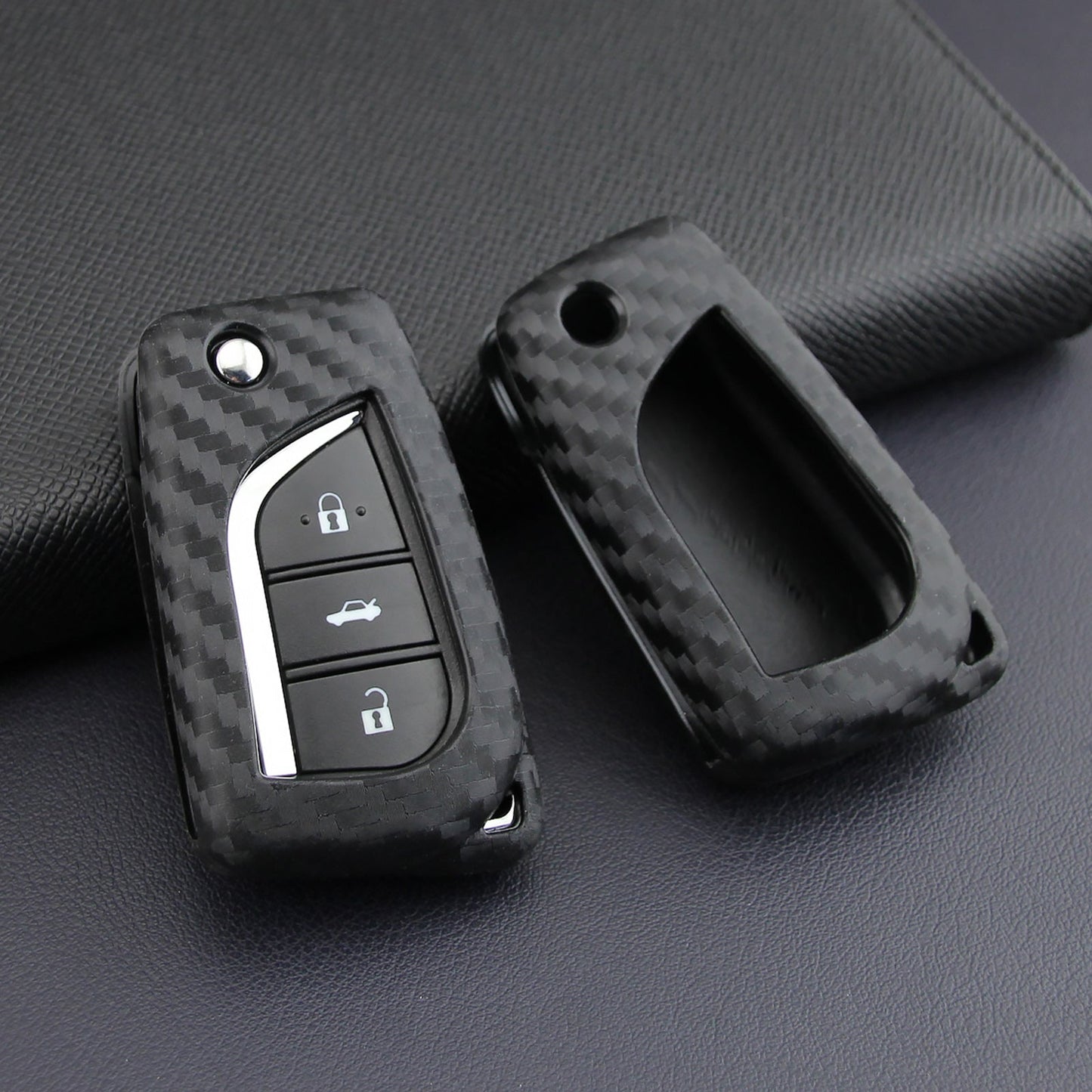 Leather Silicone Car Key Case Cover With Buckle For Toyota