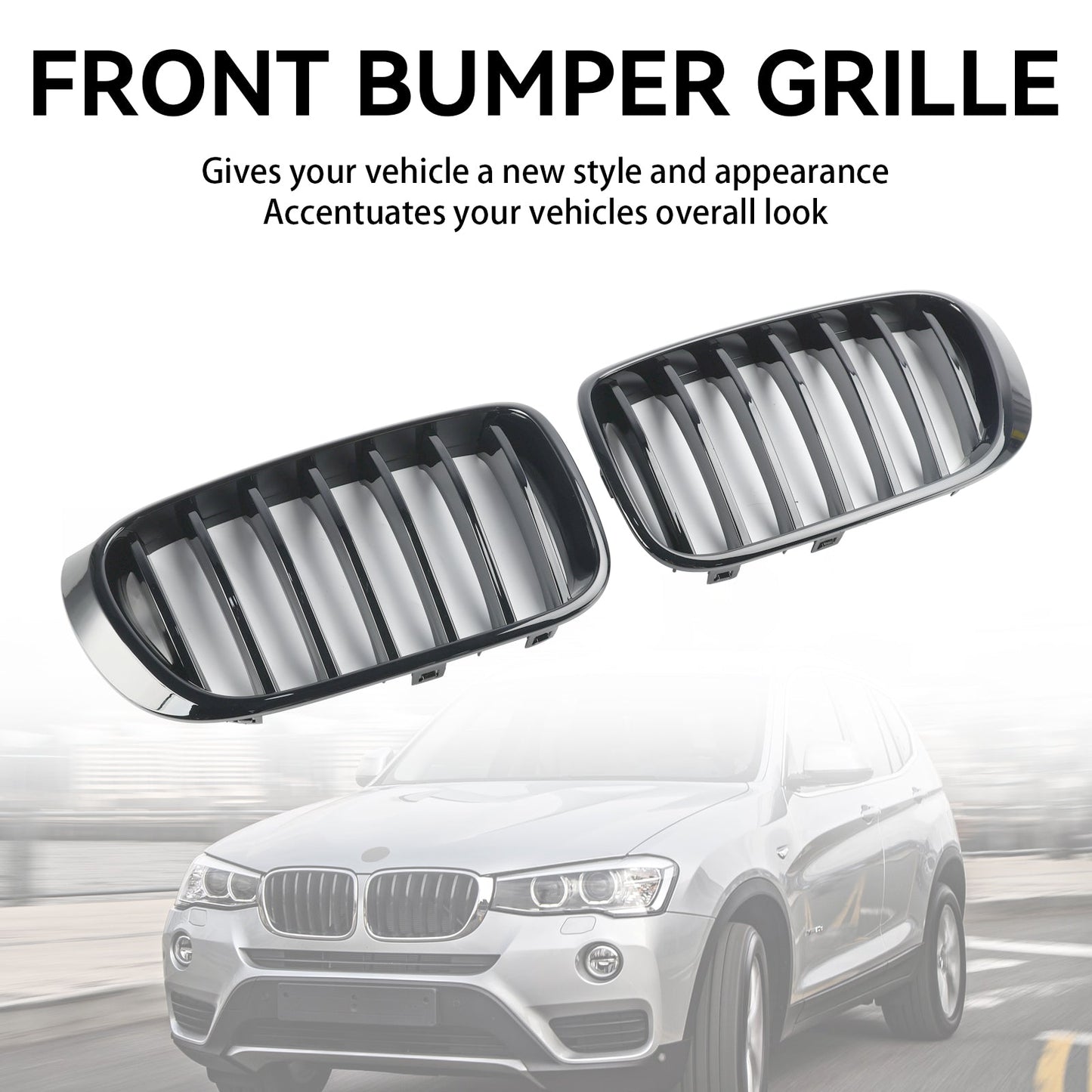 Gloss Black Front Bumper Kidney Grill Grille Fit BMW X3 X4 F25 F26 2014-2017