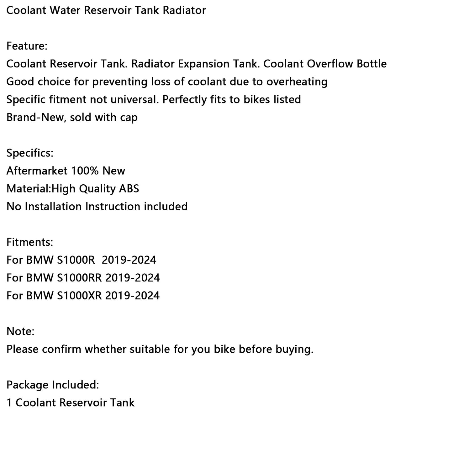 2019-2024 BMW S1000R Coolant Water Reservoir Tank Radiator