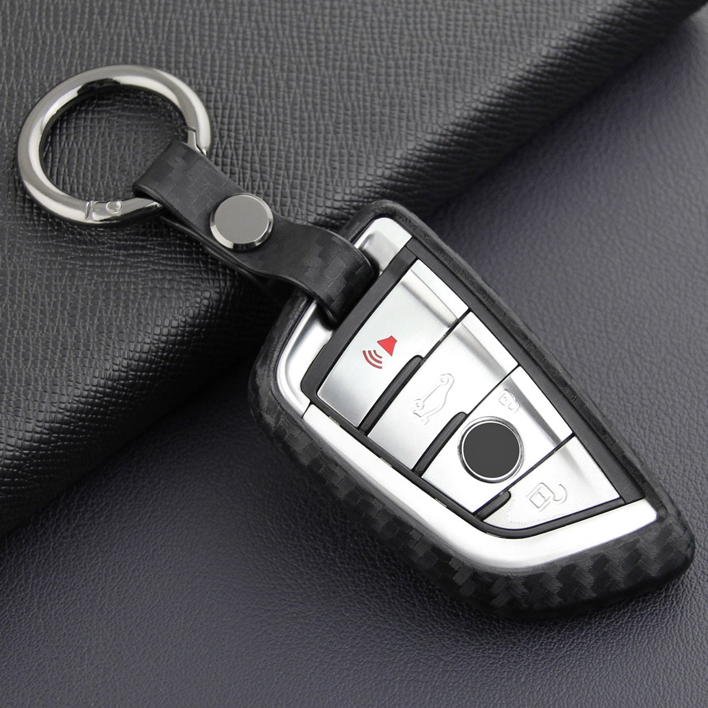 Leather Silicone Car Key Case Cover With Buckle For BMW