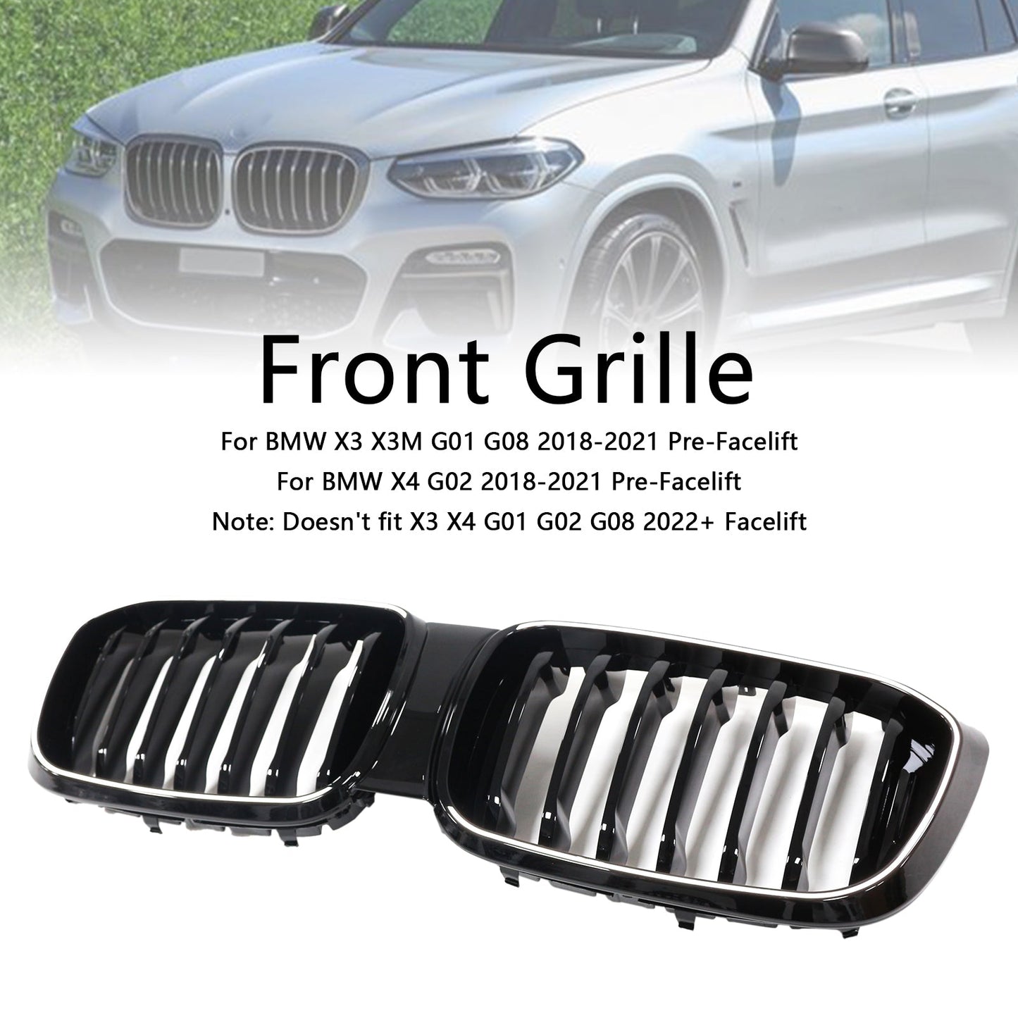 2018-2021 BMW X4 G02 Pre-Facelift Gloss Black Front Kidney Mesh Grill Grille 51138469959 51138469960