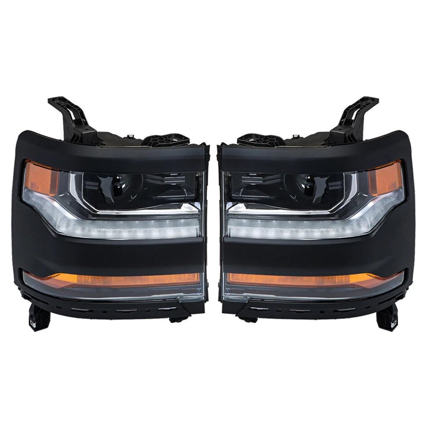 2016-2019 For Chevy Silverado 1500 Left+Right LED Headlight Gloss Black 84357696 84893098