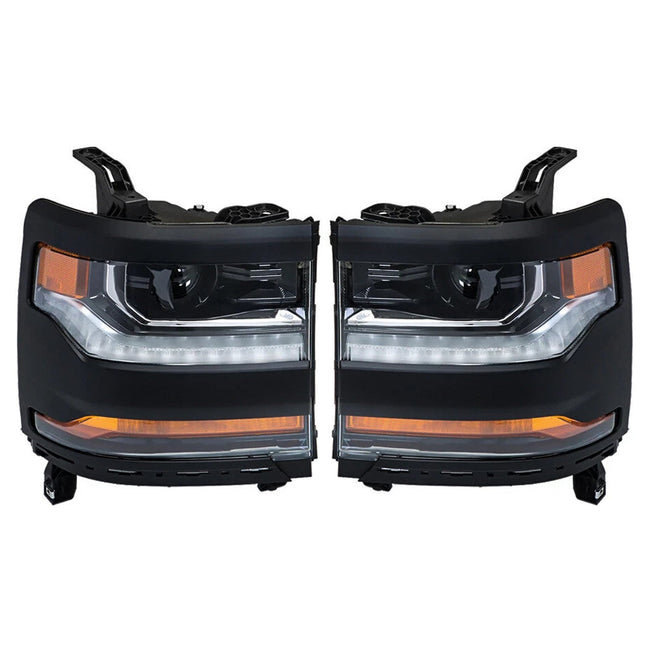 2016-2019 For Chevy Silverado 1500 Left+Right LED Headlight Gloss Black 84357696 84893098