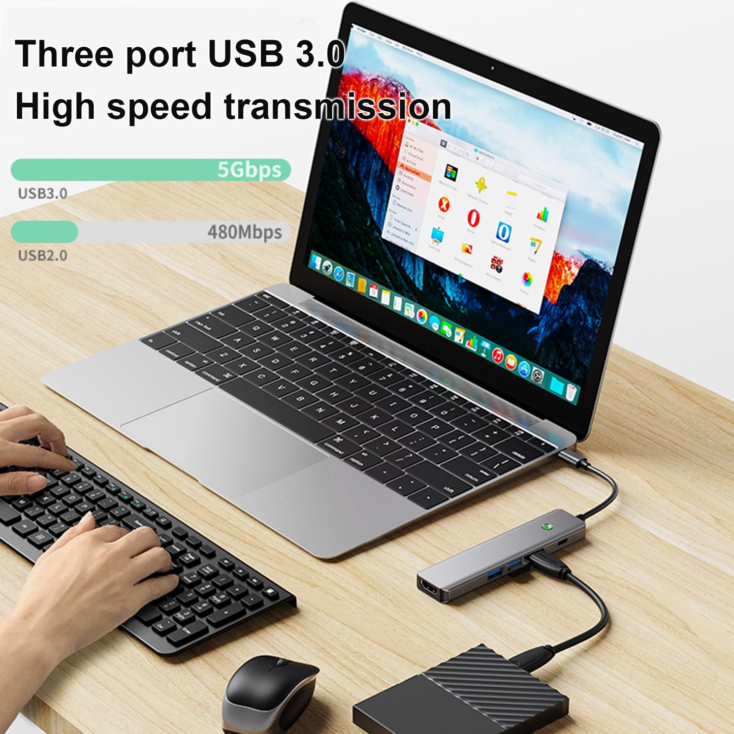 5 in 1 TYPE-C USB3.0 HDMI PD100W Interface Hub Adapter Dock for MacBook iPad Pro