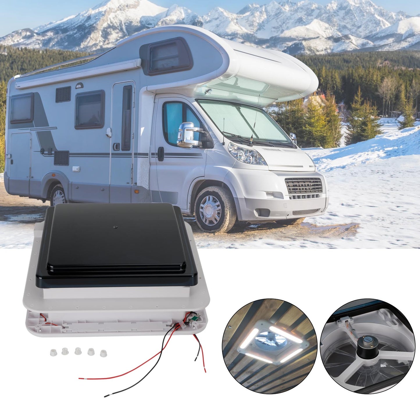 11" Versatile RV Roof Vent Fan replacement with LED and Bi-Directional Exhaust Stainless Steel Screen 12V Skylight
