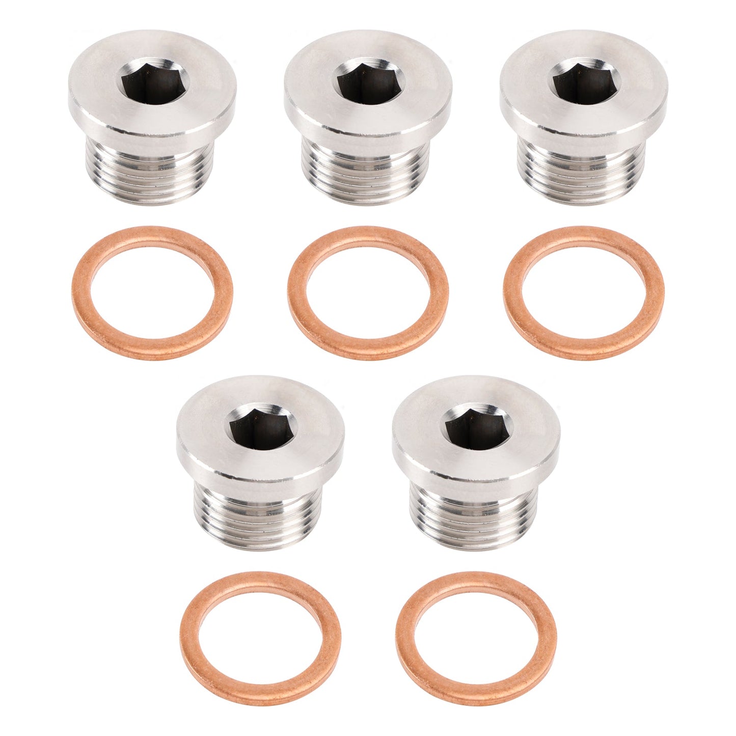 M18 x 1.5mm Inner Hex Head Sensor Blanking Plug Cap 304 Stainless Steel 5 Pack