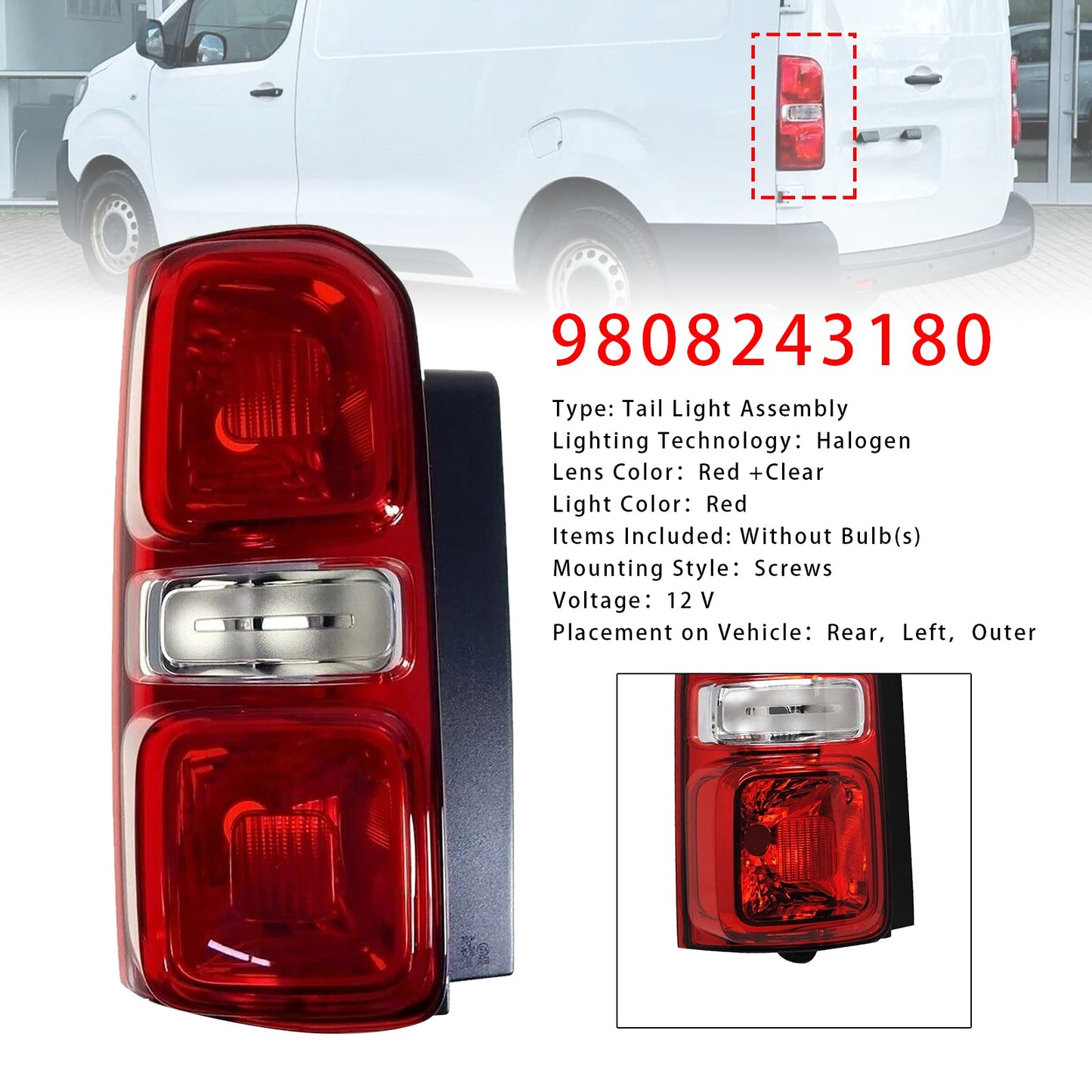 2016-2021 Citroen Dispatch Left Rear Tail Light Halogen 9808243180 9808243180 9808243182