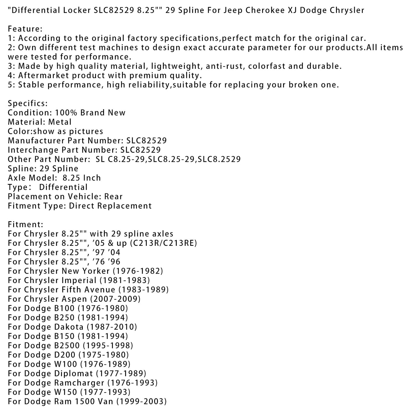 2002-2012 Jeep Liberty Differential Locker SLC82529 8.25" 29 Spline