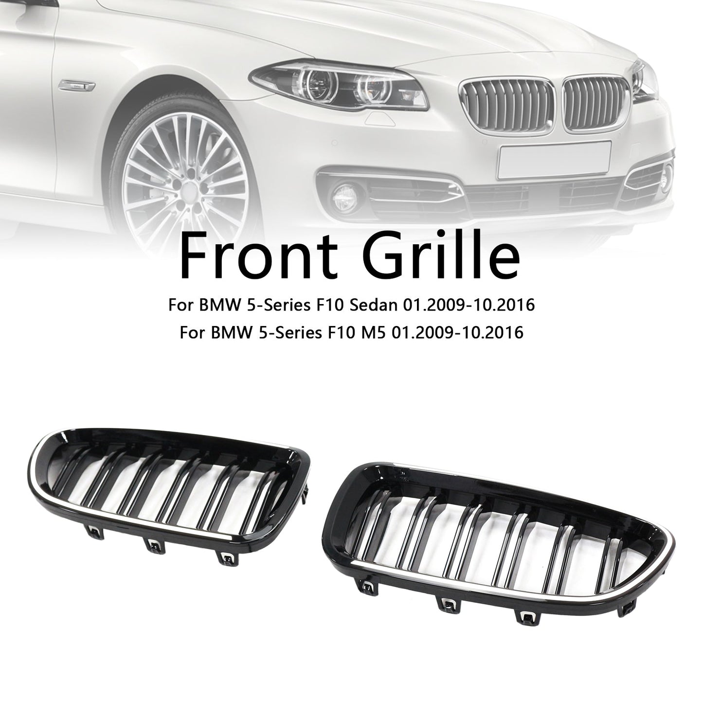 11.2009-02.2017 BMW 5-Series F11 Touring Kidney Bumper Grille Grill Gloss Black 51137203203 51137203204