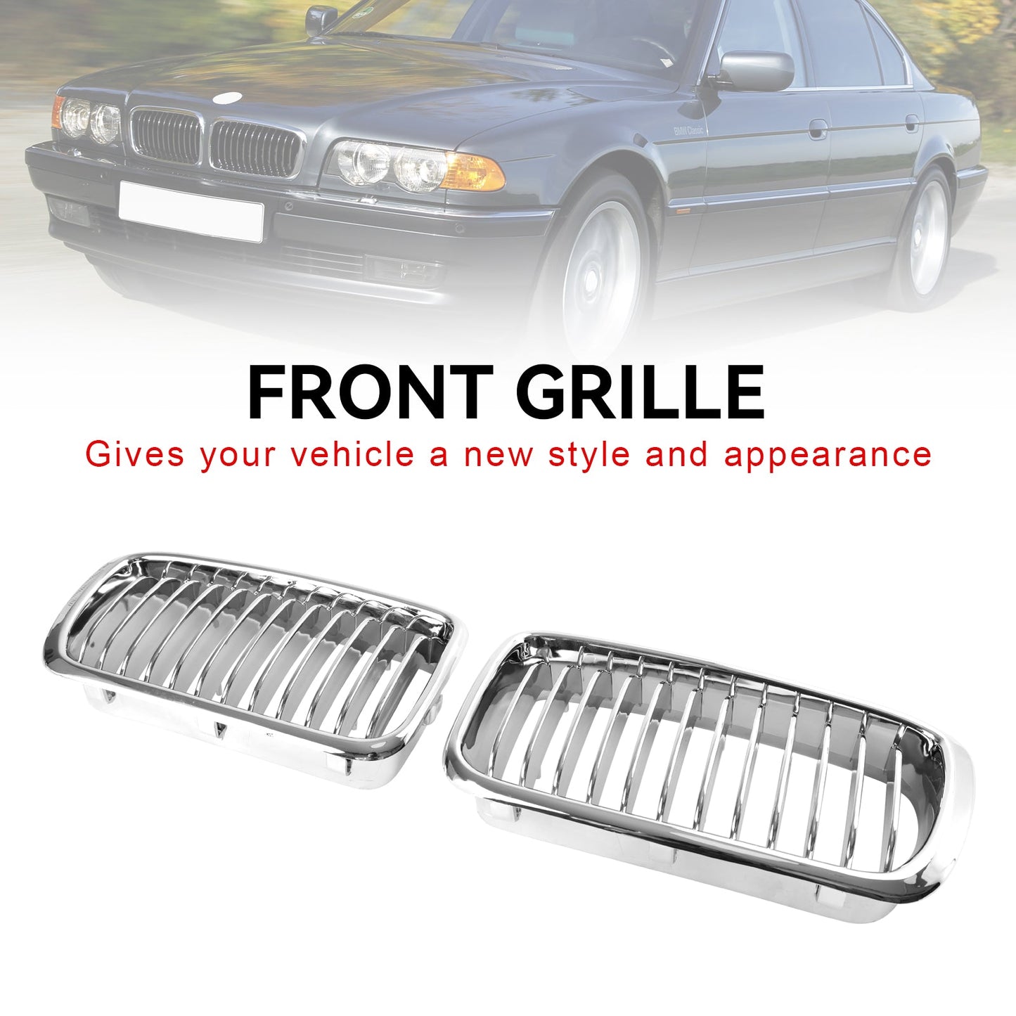 1994-2001 BMW 7 Series E38 Chrome Front Kidney Grill Grille 2PCS