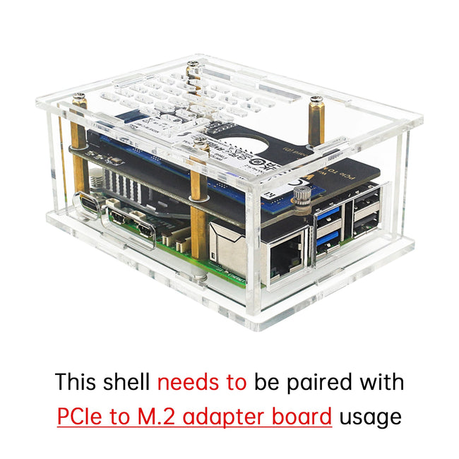 Raspberry Pi5 PCI-E Adapter Case PCIe to M.2 Adapter Board Acrylic Box Radiator