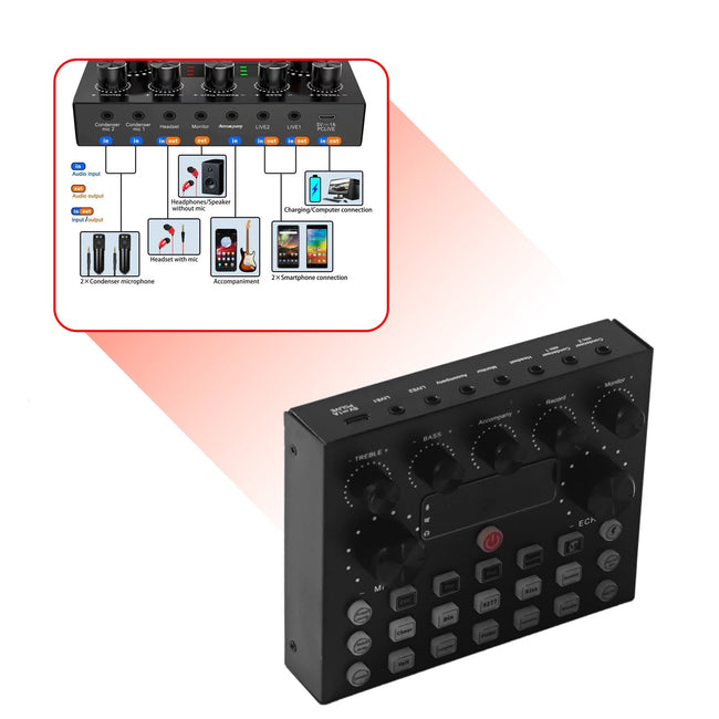 V8s Sound Card Live Sound Card Set for Podcast Record Sing Streaming and Gaming