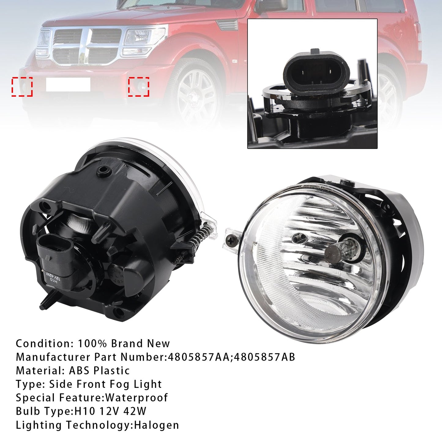 Pair Fog Lights For Dodge Chrysler Caliber Jeep Compass 4805857AA