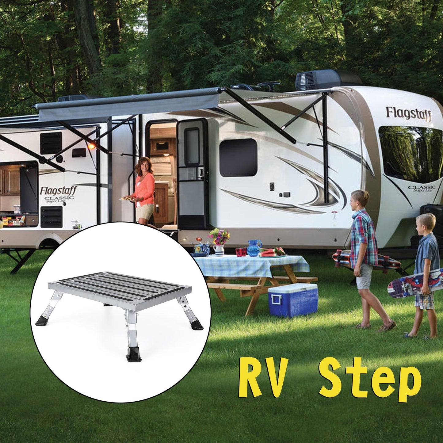 Folding Aluminum Platform Step For RV Trailer Camper Working Ladder Portable