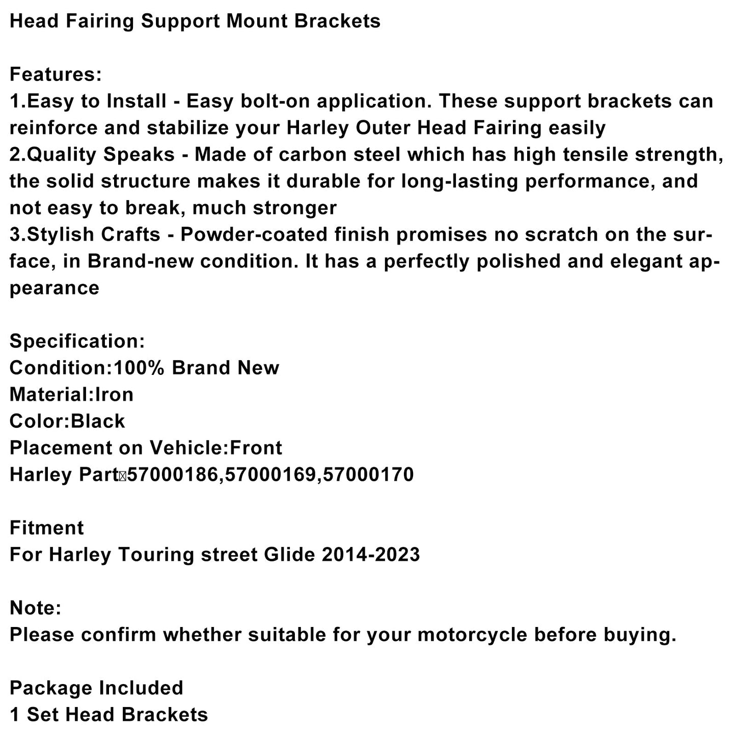 2014-2023 Touring street Glide Head Brackets 57000186 57000169 57000170