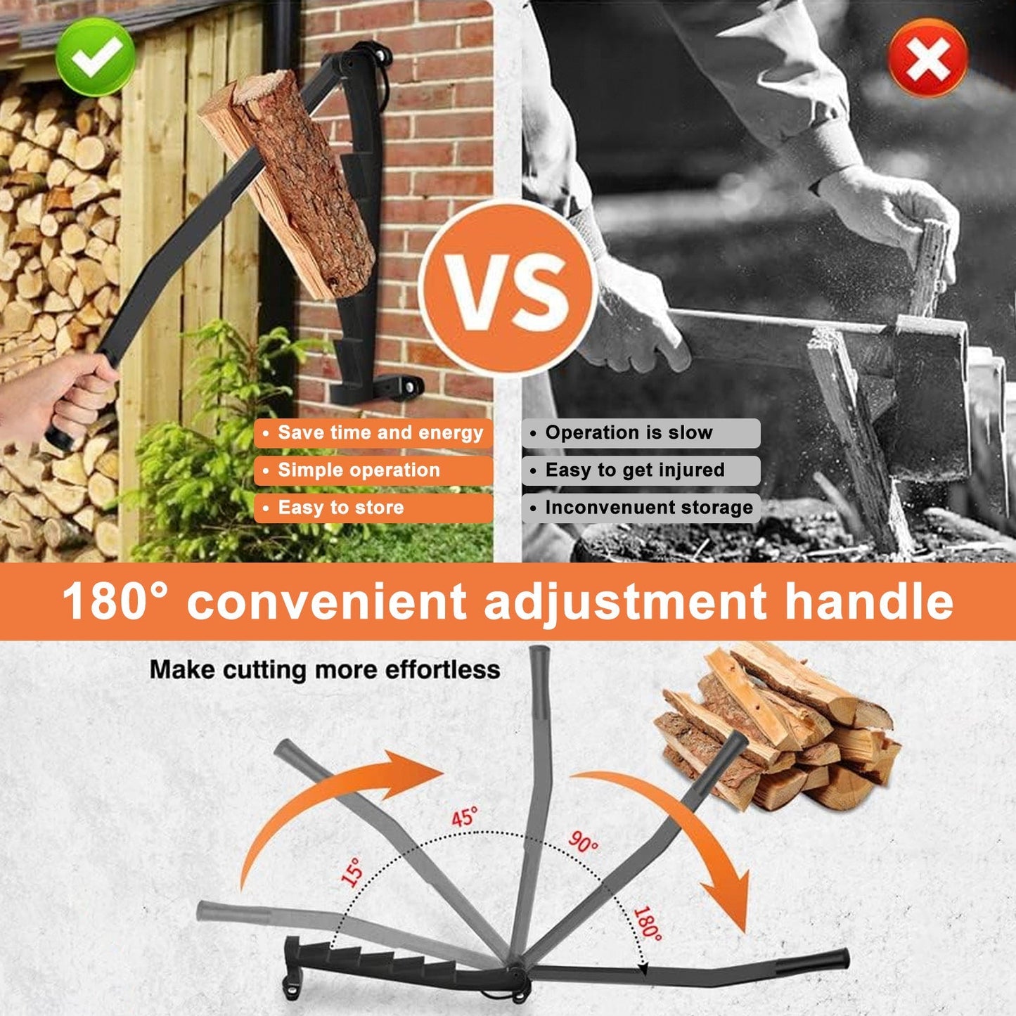 Wall Mount Steel Firewood Kindling Splitter Wood Cracker Cutting Tool for Home