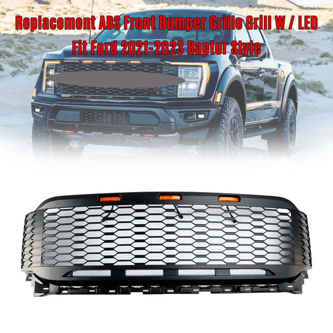 Replacement ABS Front Bumper Grill Grille Fit Ford F150 2021-2023 Raptor W/ LED