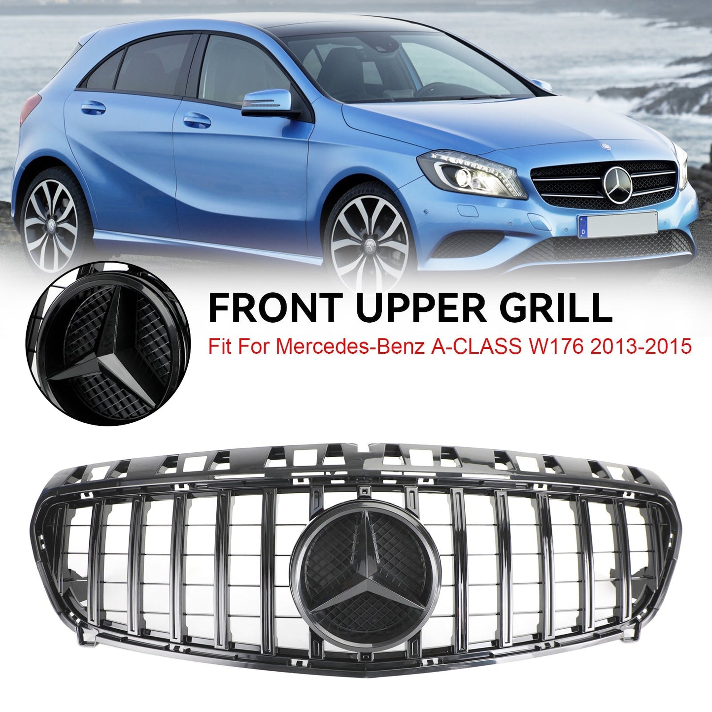 A CLASS W176 2013-2015 Mercedes Benz Grill Car grille Gloss Black Front Bumper Grille Grill