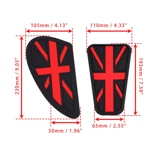 Gas Tank Knee Pads - Union Jack - Red - Retro Cafe Racer Tank Pads Protectors