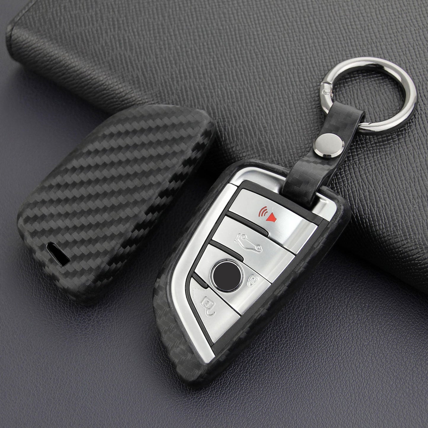 Leather Silicone Car Key Case Cover With Buckle For BMW