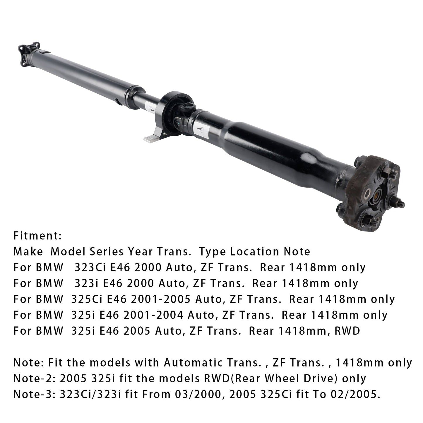 2001-2004 BMW 325i E46 Auto, ZF Trans Rear Driveshaft Prop Shaft Assembly 26111229564