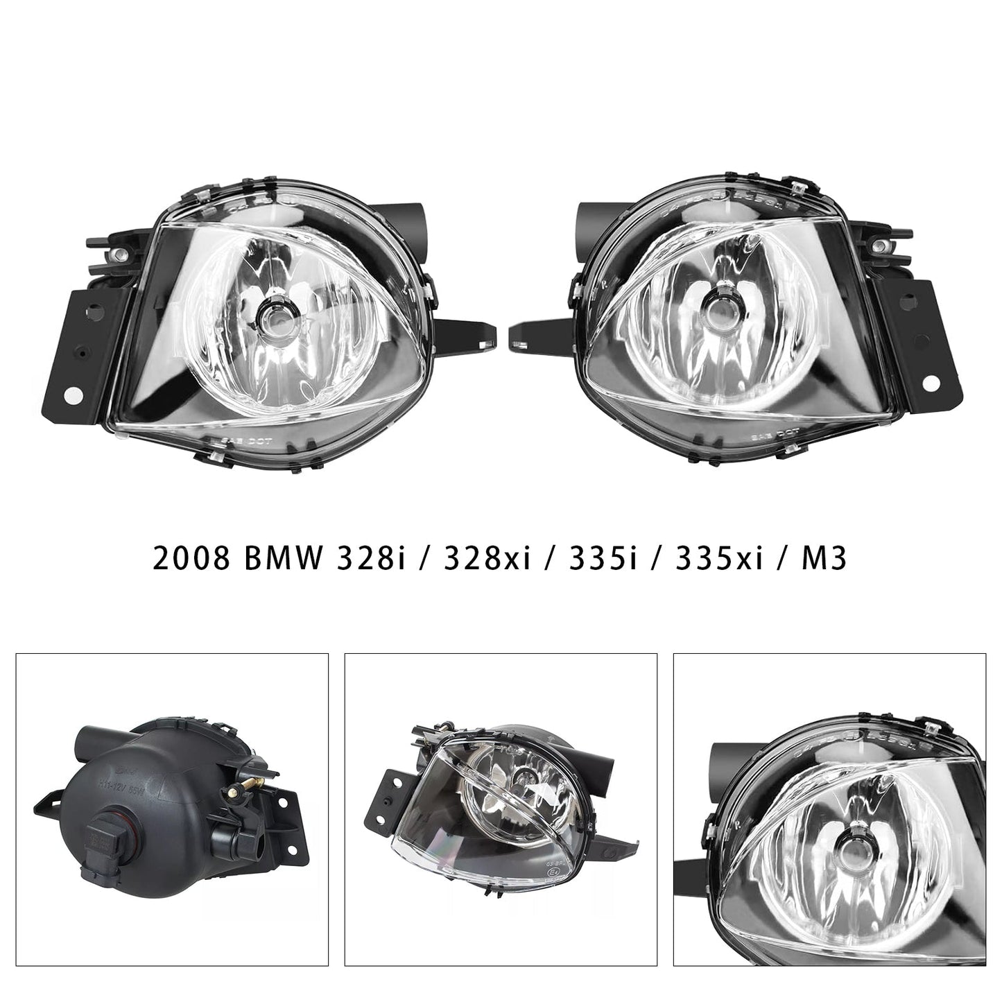 Pair Front Fog Light Lamps With Bulbs For BMW E90 3-Serise 2006-2008