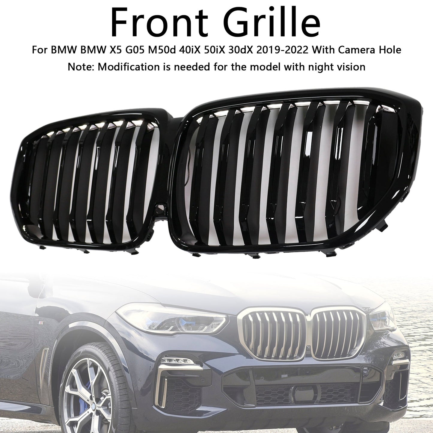 2019-2022 BMW X5 G05 M-Performance Gloss Black Front Kidney Grille Grill 51137454887