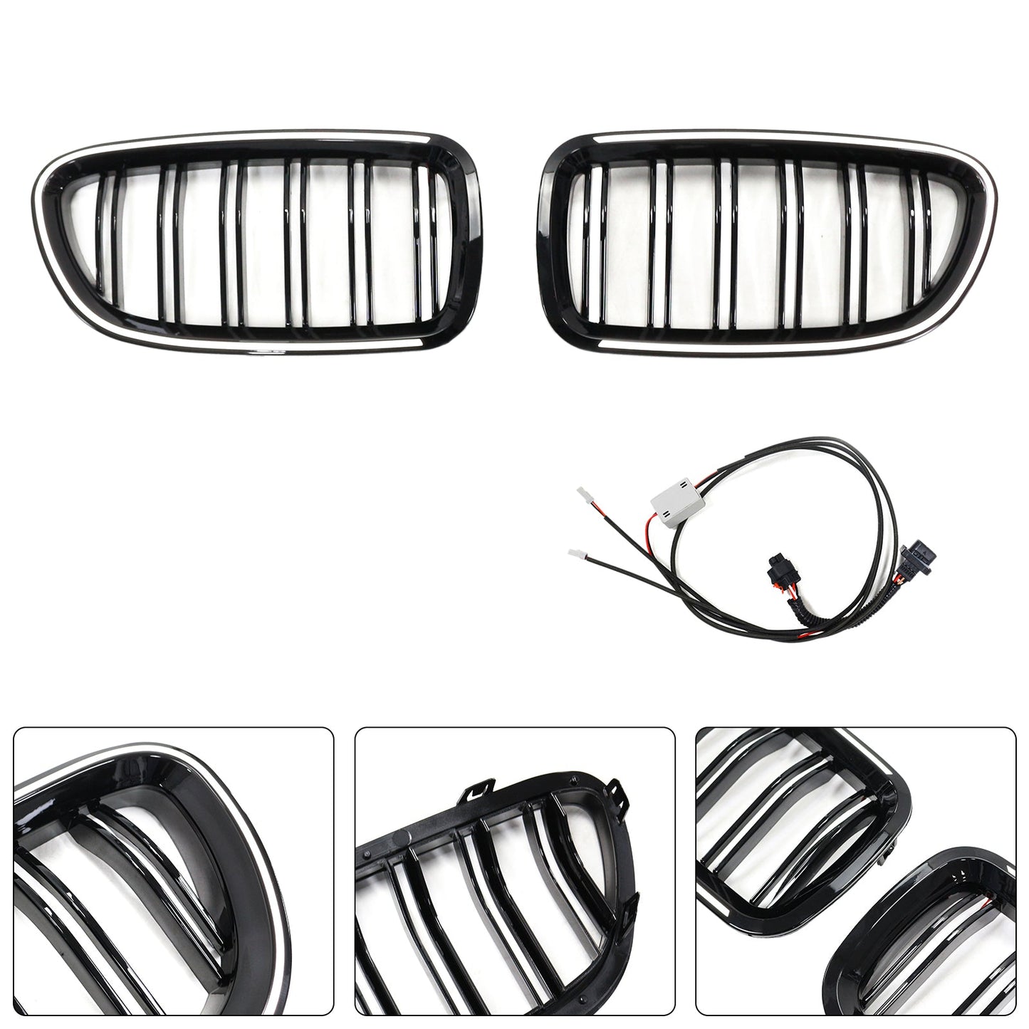 11.2009-02.2017 BMW 5-Series F11 Touring Kidney Bumper Grille Grill Gloss Black 51137203203 51137203204