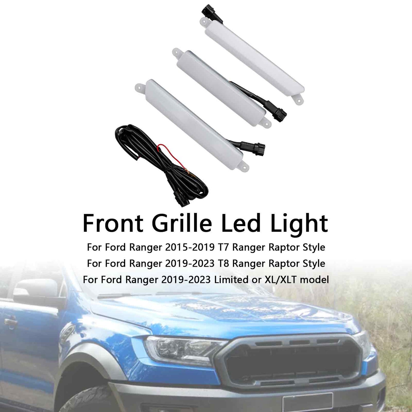 2019-2023 Ford Ranger T8 Ranger Raptor Style Front Bumper Grille Grill White Led Light