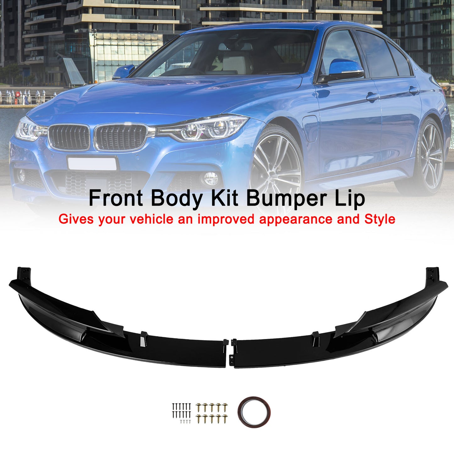 Gloss Black Front Bumper Spoiler Lip Fit BMW 3 Series F30 2012-2018 M Sport