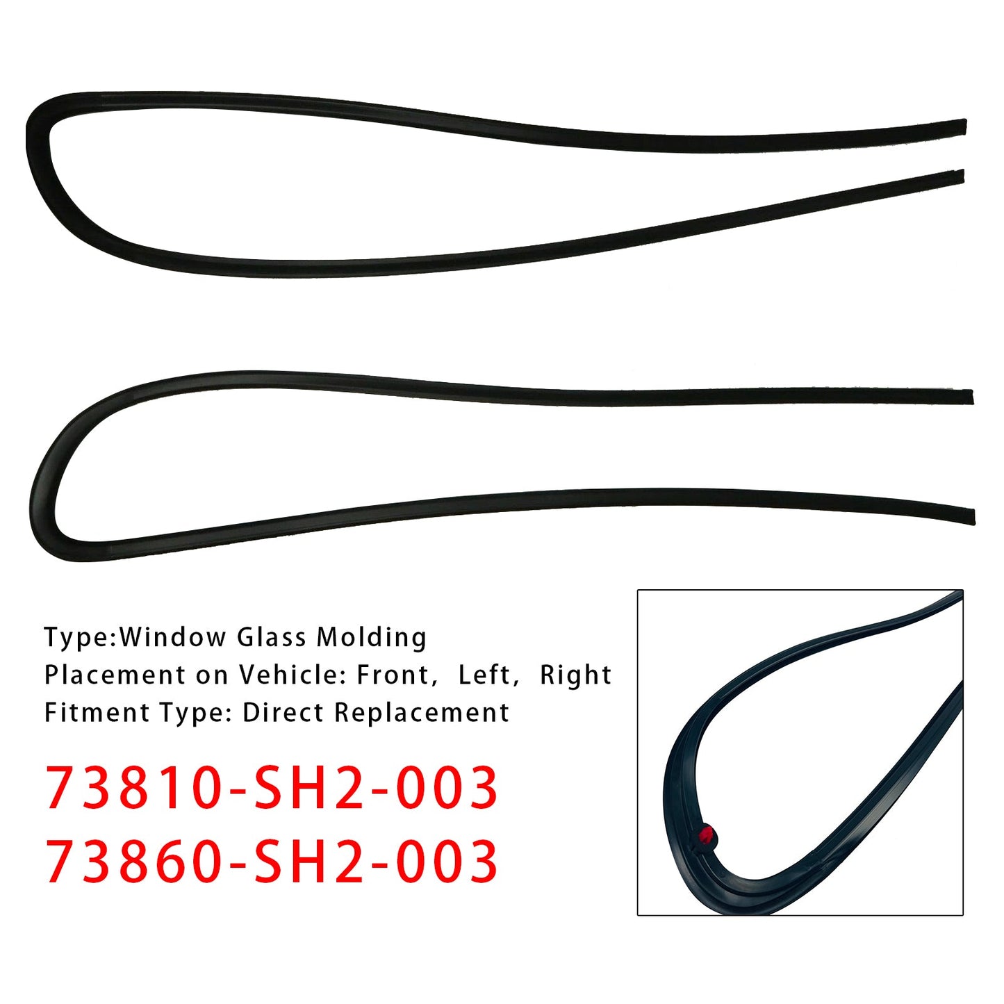 1988-1991 HONDA CR-X CRX EF8 2PCS Window Glass Molding RH & LH 73810-SH2-003 73860SH2003