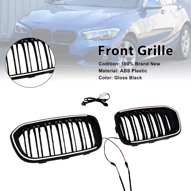 2015-2017 Fit BMW 1 Series F20 F21 Double Line Front Kidney Grill Grille Black