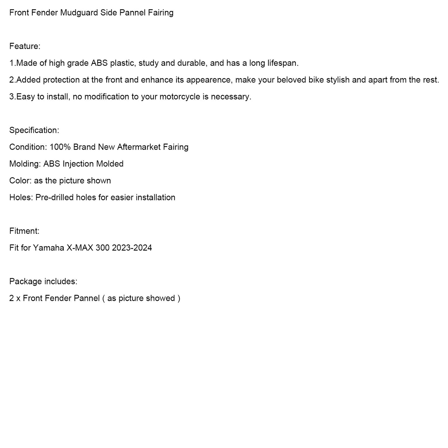 2023-2024 Yamaha X-MAX 300 XMAX300 Front Fender Side Panel Fairing