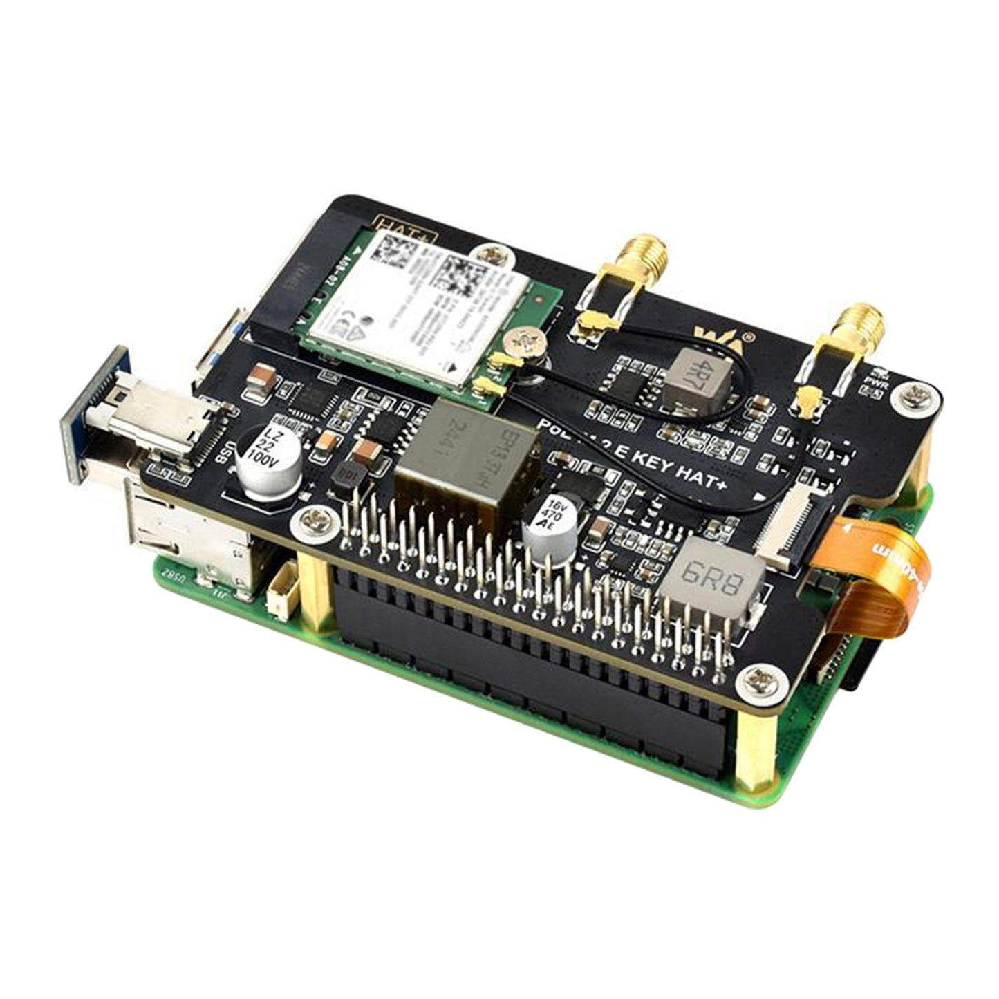 Raspberry Pi 5 PCIe to M.2 E Key with PoE Ethernet Power Supply Adapter Board