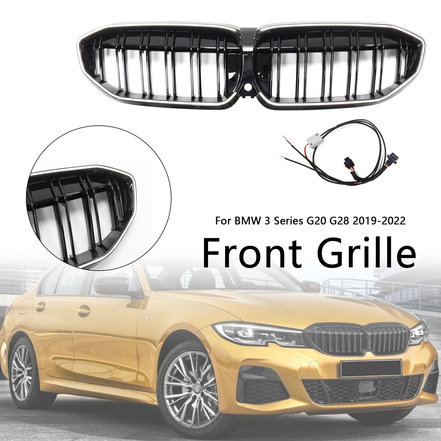 2019-2022 BMW 3 Series G20 Double Slat Black Kidney Grille 51138072085
