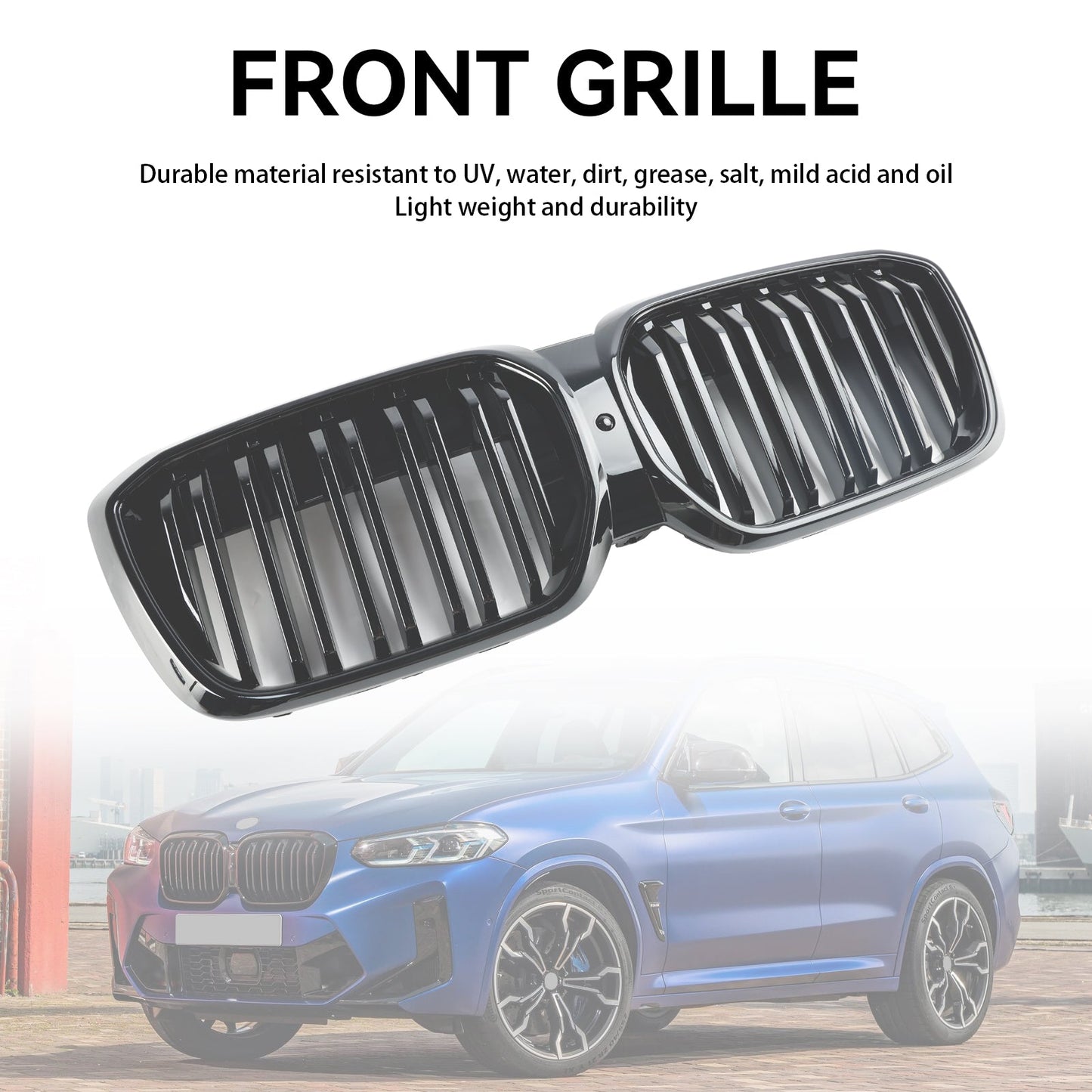 2022+ BMW IX3 G08 LCI Double Slat Gloss Black Front Kidney Grill Grille