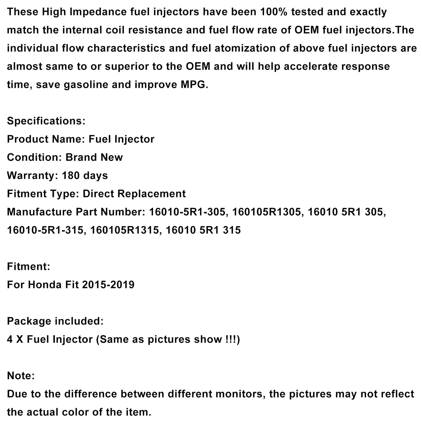 2015-2019 Honda 1.5L 4PCS Fuel Injector 16010-5R1-