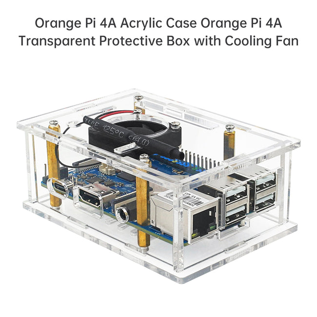 Orange Pi 4A Transparent Protective Box Orange Pi 4A Acrylic Case w Cooling Fan