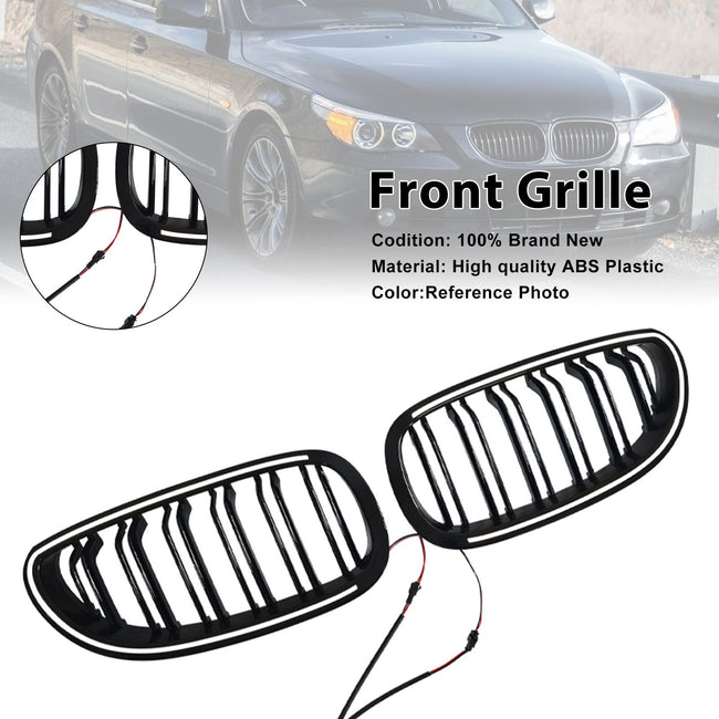 2PCS Glossy Black Front Sport Kidney Grille Fit BMW E60 E61 520i 530i 2004-2009