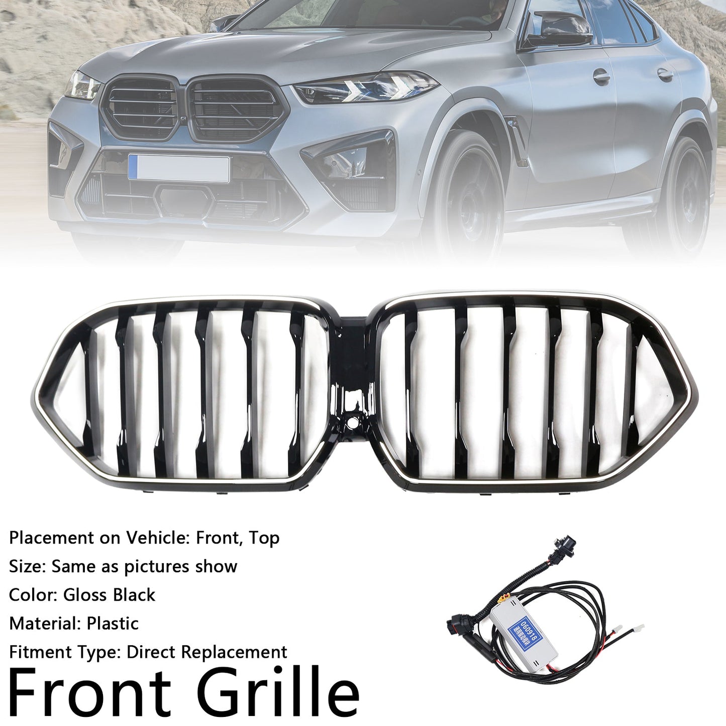 2023-2025 BMW X6 G06 M60i W/Camera Hole Black Front Bumper Grille Grill