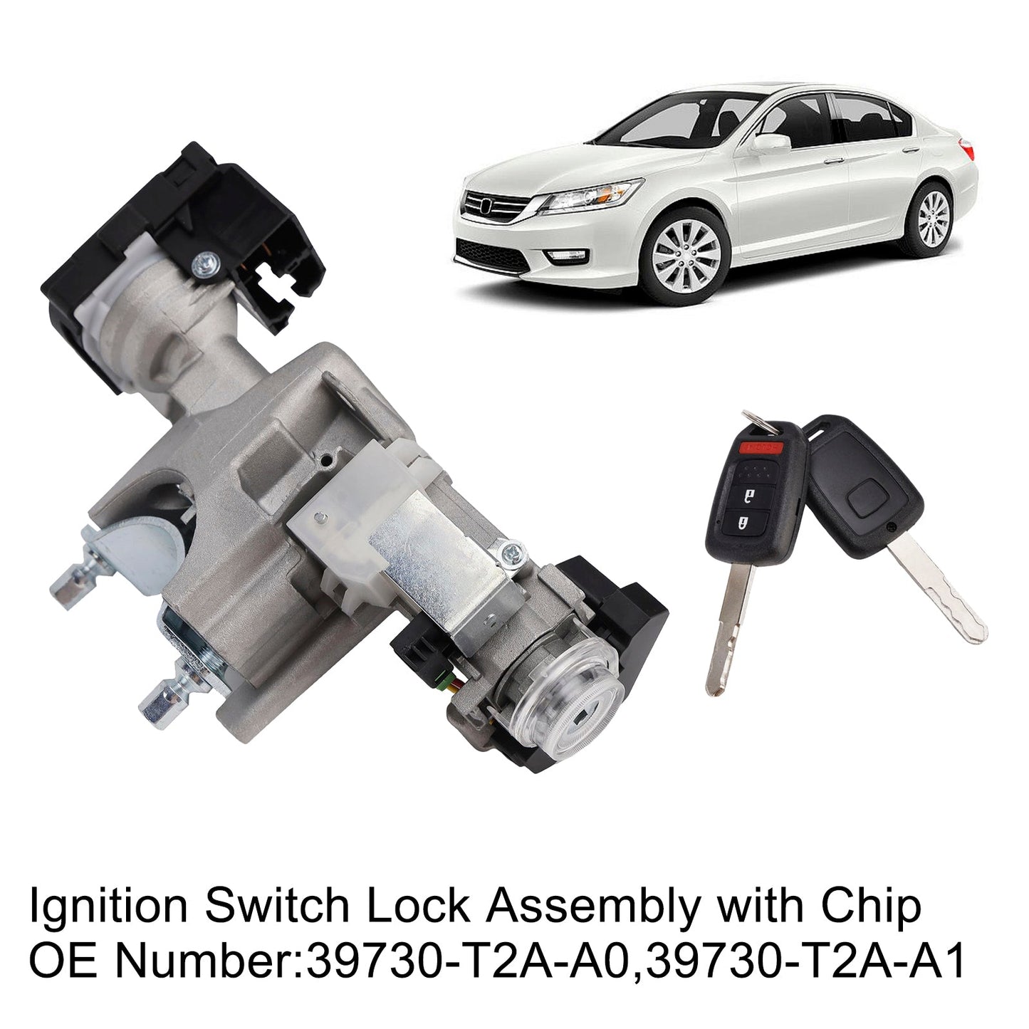 2013-2017 Honda Accord L4 2.4L Ignition Switch Lock Assembly with Chip 39730-T2A-A1 39730-T2A-A0